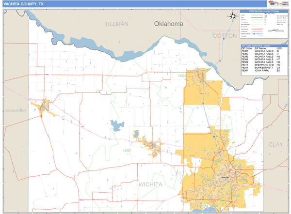 Wichita County, Texas Zip Code Wall Map | Map Geek.com