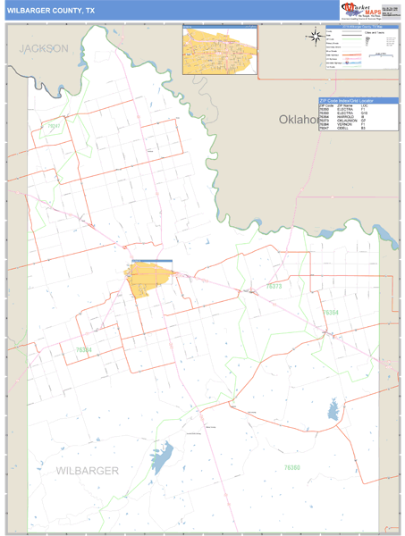Wilbarger County, Texas Zip Code Wall Map Market Maps (IDI)