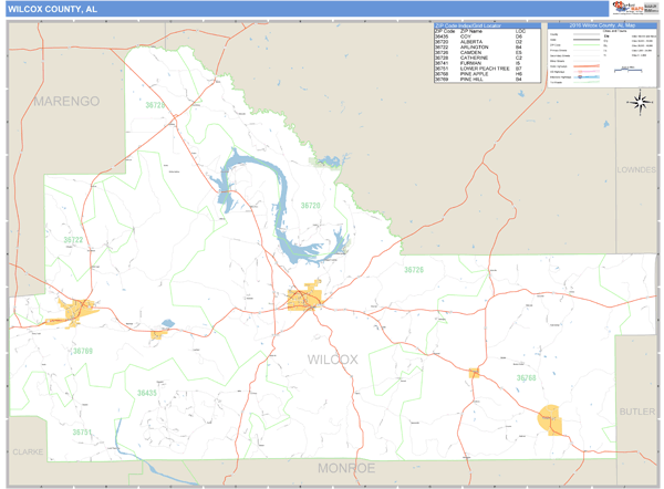 Wilcox County, Alabama Zip Code Wall Map Market Maps (IDI)