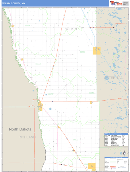 Wilkin County, Minnesota Zip Code Wall Map Market Maps (IDI)