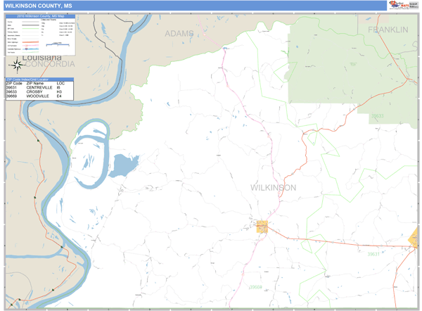 Wilkinson County, Mississippi Zip Code Wall Map Market Maps (IDI)
