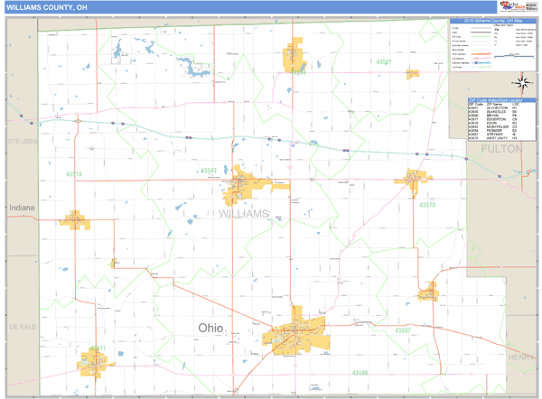 Williams County, Ohio Zip Code Wall Map Market Maps (IDI)