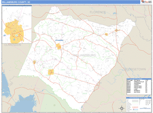 Williamsburg County, South Carolina Zip Code Wall Map
