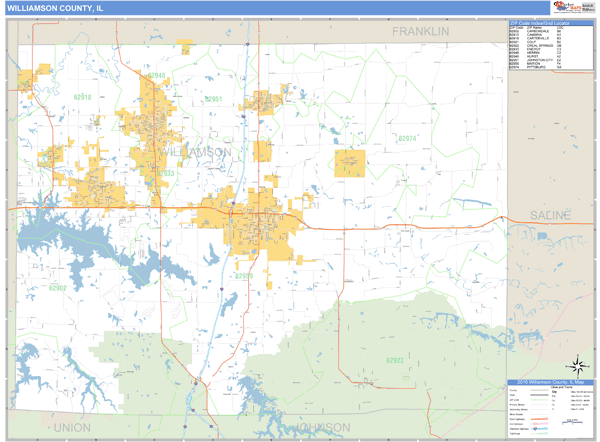 Williamson County, Illinois Zip Code Wall Map Market Maps (IDI)