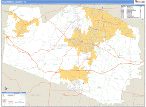 Williamson County, Tennessee Zip Code Wall Map