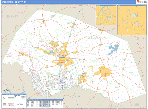 Williamson County, Texas Zip Code Wall Map Market Maps (IDI)