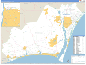 Wilmington, North Carolina Metro Area Wall Map
