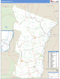 Windsor County, Vermont Zip Code Wall Map