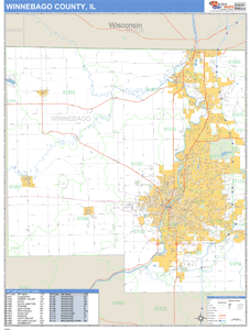 Winnebago County, Illinois Zip Code Wall Map