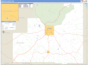 Winston County, Mississippi Zip Code Wall Map