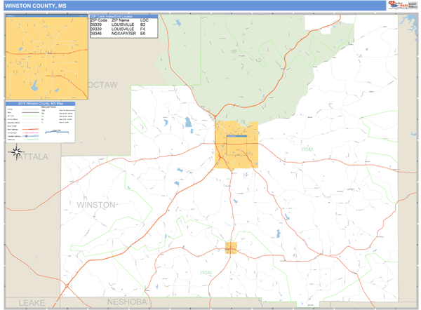 Winston County, Mississippi Zip Code Wall Map Market Maps (IDI)