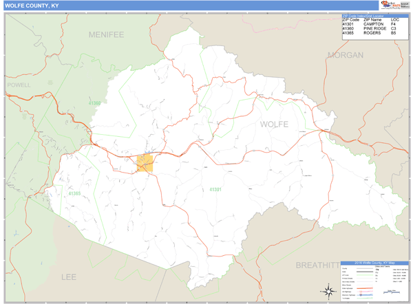 Wolfe County, Kentucky Zip Code Wall Map Market Maps (IDI)