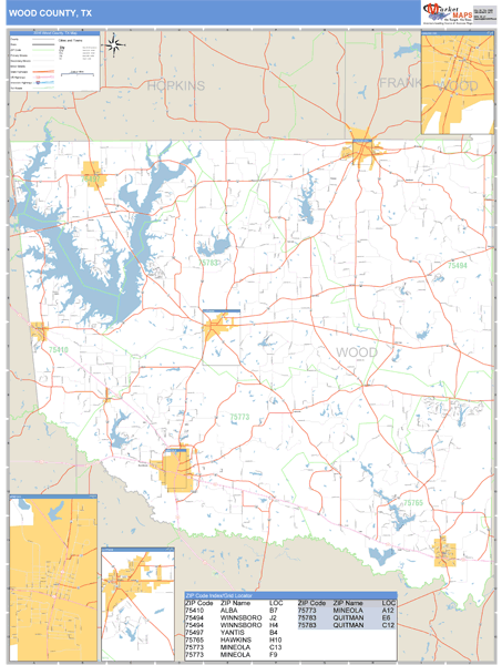 Wood County, Texas Zip Code Wall Map Market Maps (IDI)