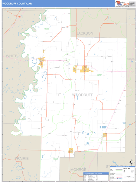 Woodruff County, Arkansas Zip Code Wall Map Market Maps (IDI)