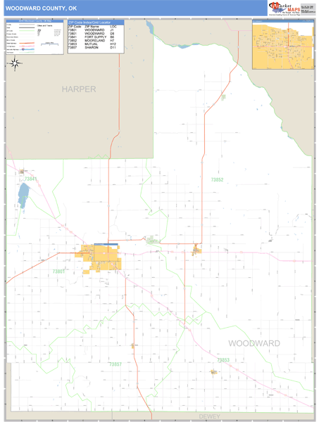 Woodward County, Oklahoma Zip Code Wall Map Market Maps (IDI)