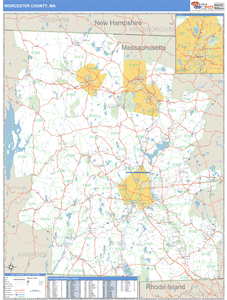 Worcester County, Massachusetts Zip Code Wall Map