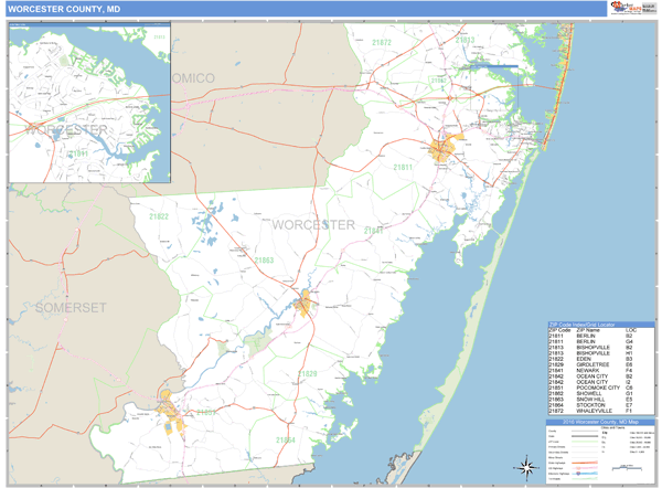 Worchester County, Maryland Zip Code Wall Map Market Maps (IDI)