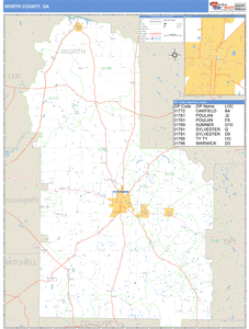 Worth County, Georgia Zip Code Wall Map