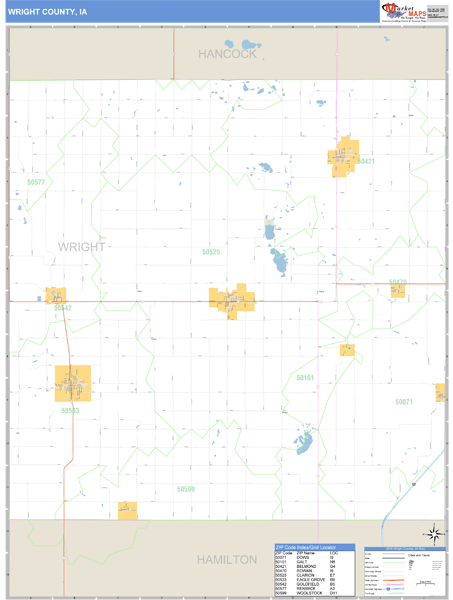 Wright County, Iowa Zip Code Wall Map Market Maps (IDI)
