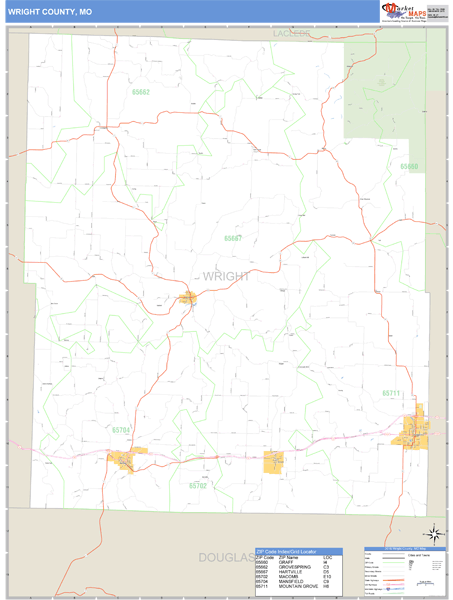 Wright County, Missouri Zip Code Wall Map Market Maps (IDI)