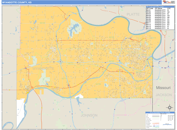 Wyandotte County, Kansas Zip Code Wall Map Market Maps (IDI)