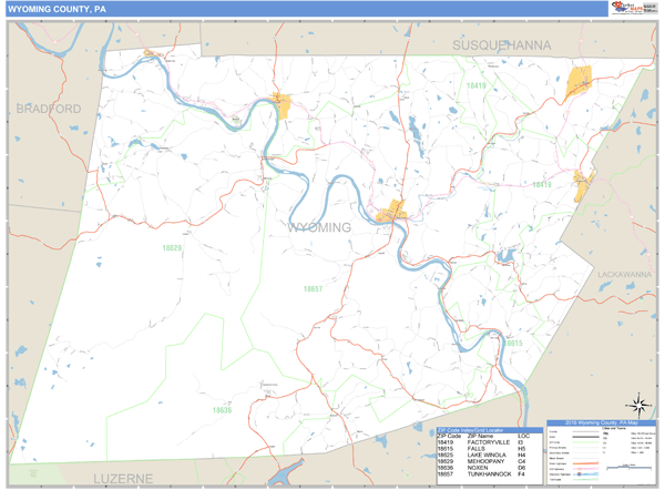 Wyoming County, Pennsylvania Zip Code Wall Map Market Maps (IDI)