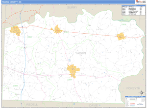 Yadkin County, North Carolina Zip Code Wall Map