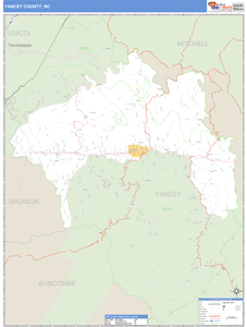 Yancey County, North Carolina Zip Code Wall Map