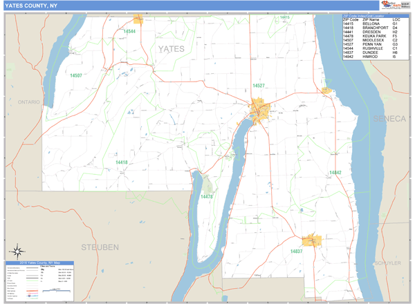Yates County, New York Zip Code Wall Map Market Maps (IDI)