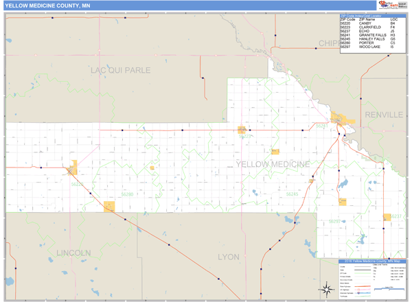 Yellow Medicine County, Minnesota Zip Code Wall Map Market Maps (IDI)