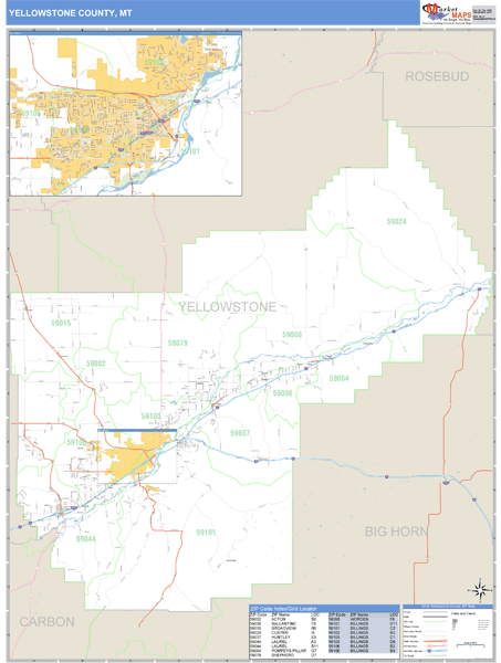 Yellowstone County, Montana Zip Code Wall Map Market Maps (IDI)