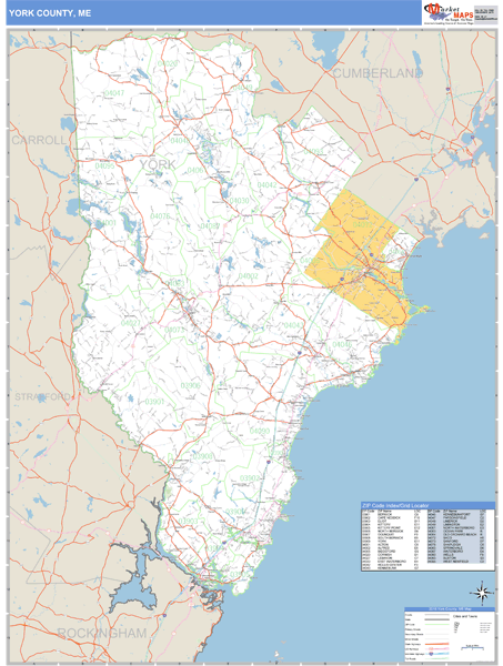 York County, Maine Zip Code Wall Map Market Maps (IDI)
