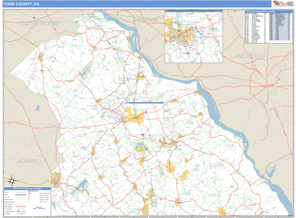 York County, Pennsylvania Zip Code Wall Map Market Maps (IDI)