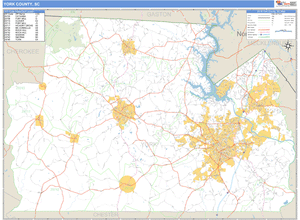 York County, South Carolina Zip Code Wall Map