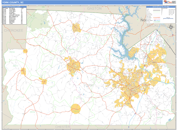 York County, South Carolina Zip Code Wall Map Market Maps (IDI)