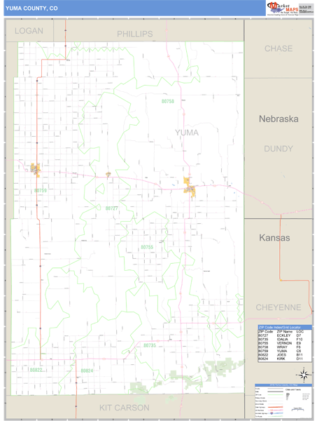 Yuma County, Colorado Zip Code Wall Map Market Maps (IDI)